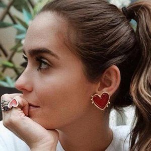 Gold & Red Heart Acrylic Stud Earrings